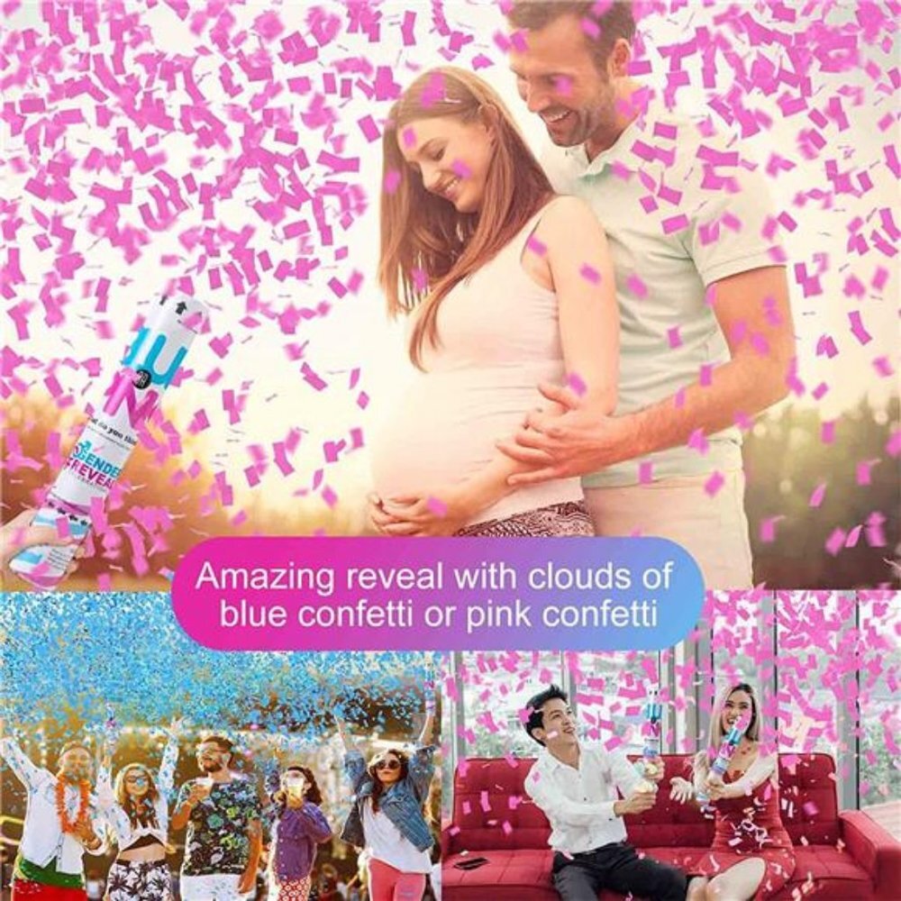 Premium Gender Reveal Confetti Cannon, Set of 4 Mixed (2 Blue 2 Pink)